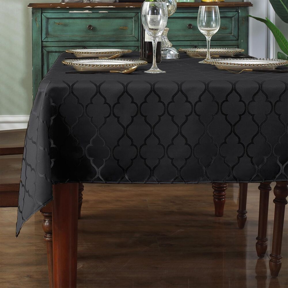 Jacquard Rectangle Tablecloth Fabric, Water Resistant (Oblong, 60" x 84", Black)
